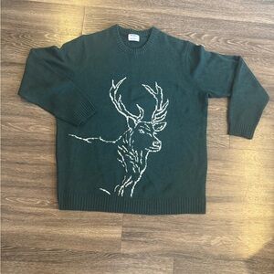 Old Navy Dark Green Crewneck Sweater with Deer Design